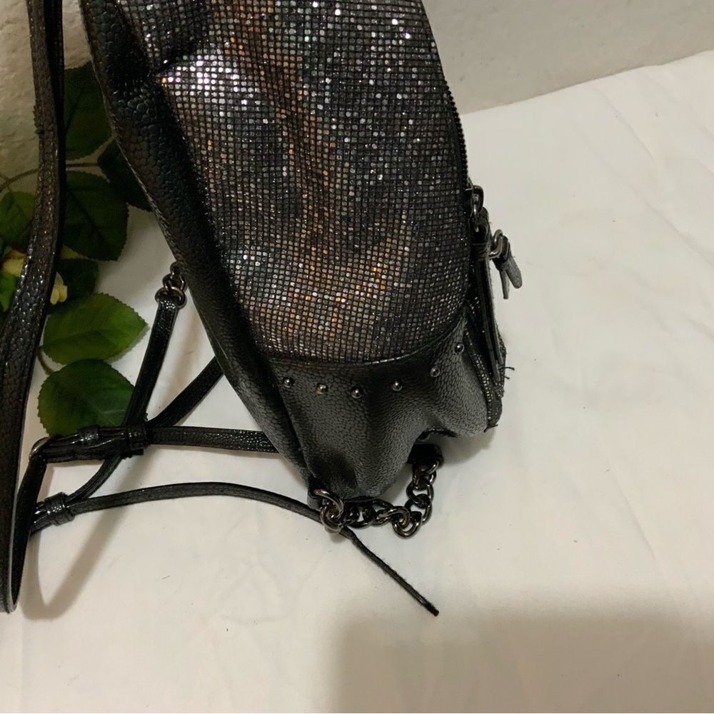 Discontinued Victoria's Secret Silver Sparkle Studded Small City Mini Backpack - Picture 6 of 14